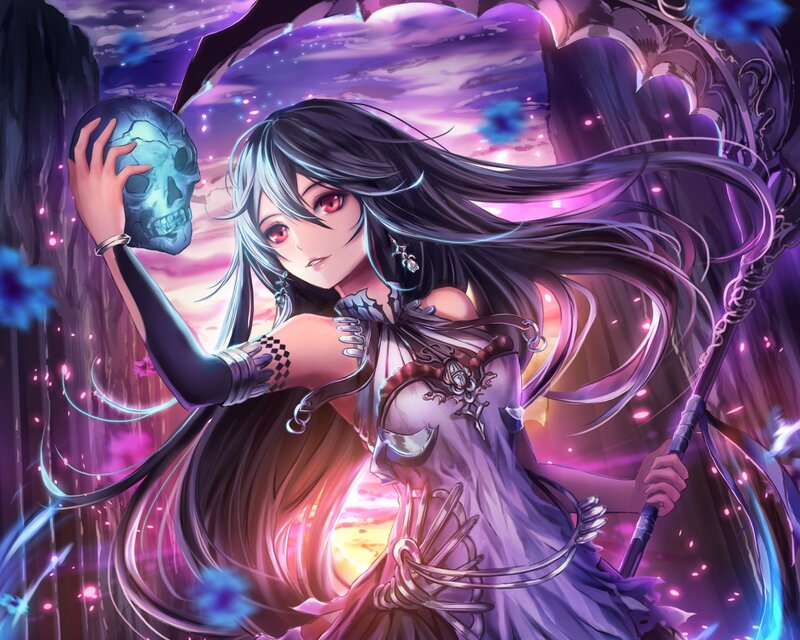 Anime Woman with Skull — Purple, Dramatic