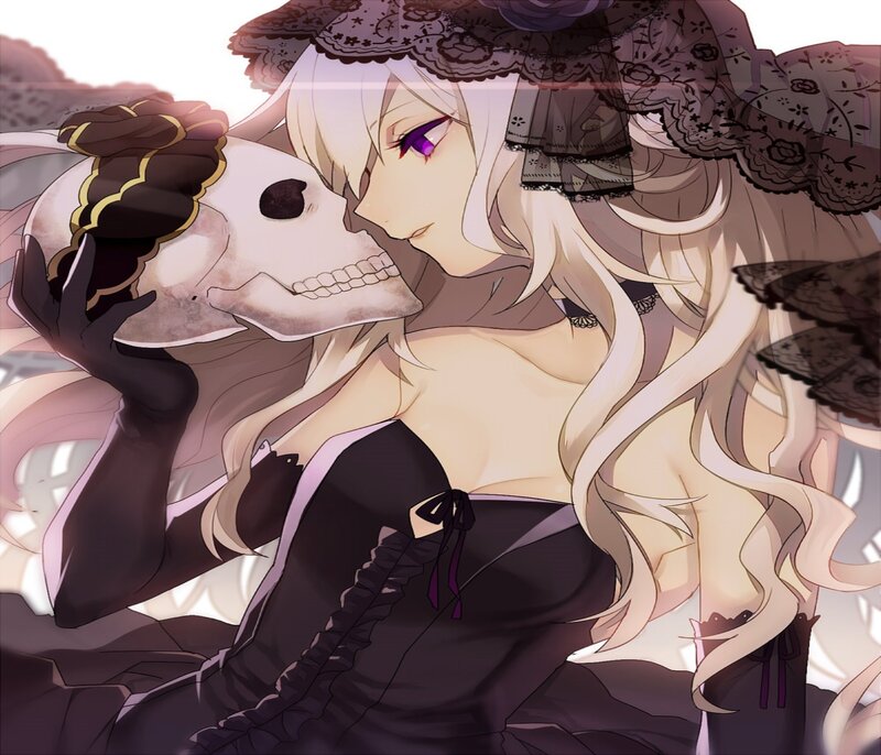 Anime Woman with Skull — White