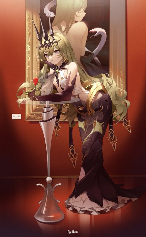 Anime Woman with Snake — Red, Dramatic