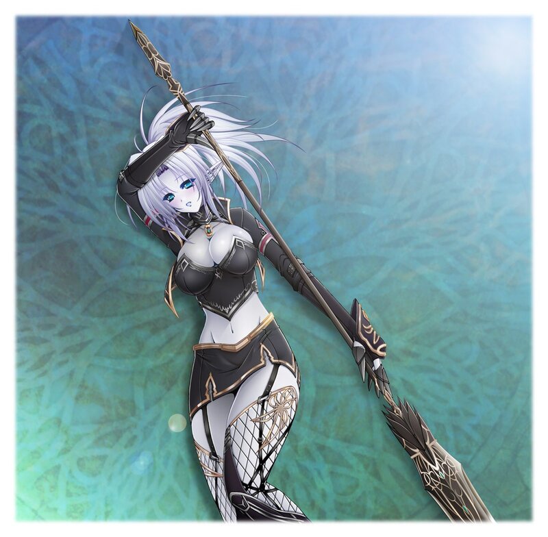 Anime Woman with Spear — Blue, Dramatic