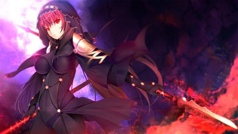 Anime Woman with Spear — Purple, Dramatic