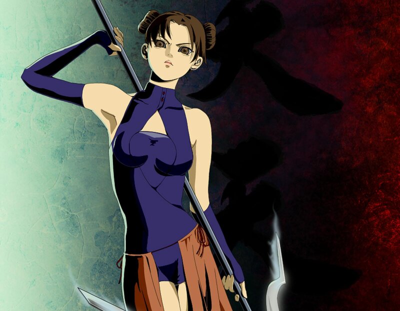 Anime Woman with Spear — Purple