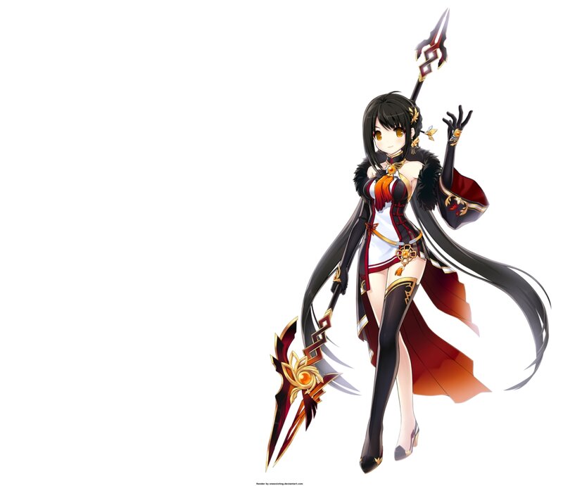 Anime Woman with Staff — Black, Dramatic, Digital Art