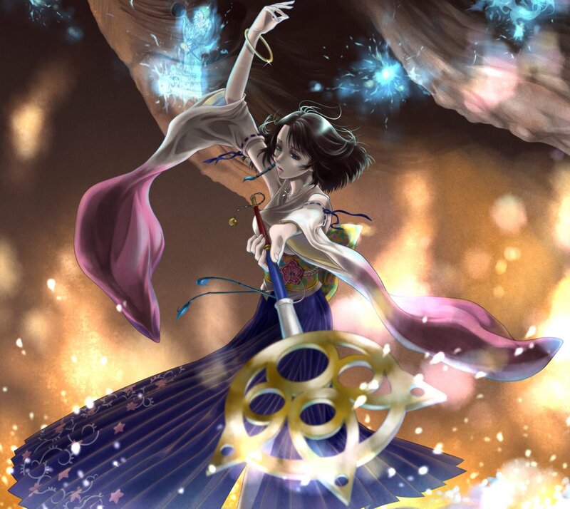 Anime Woman with Staff — Blue, Dramatic, Digital Art