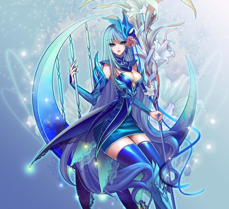 Anime Woman with Staff — Blue, Ethereal