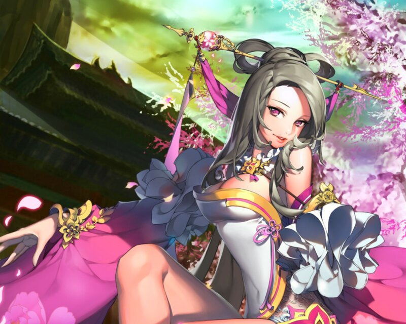 Anime Woman with Staff — Pink