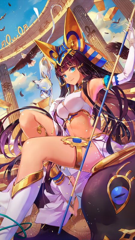 Anime Woman with Staff — Purple, Dramatic, Afternoon