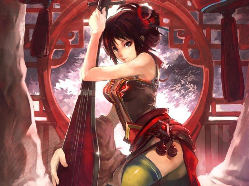 Anime woman with string instrument