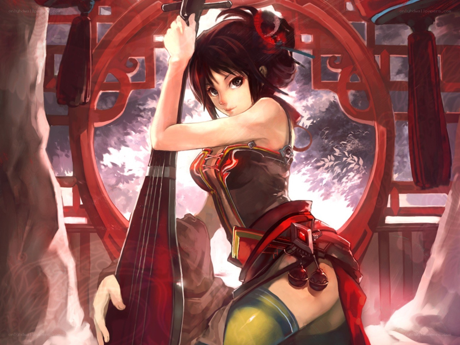 Anime woman with string instrument
