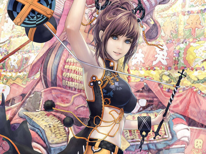 Anime Woman with Sword — Black, Dramatic, Digital Art, Armor, Weapon
