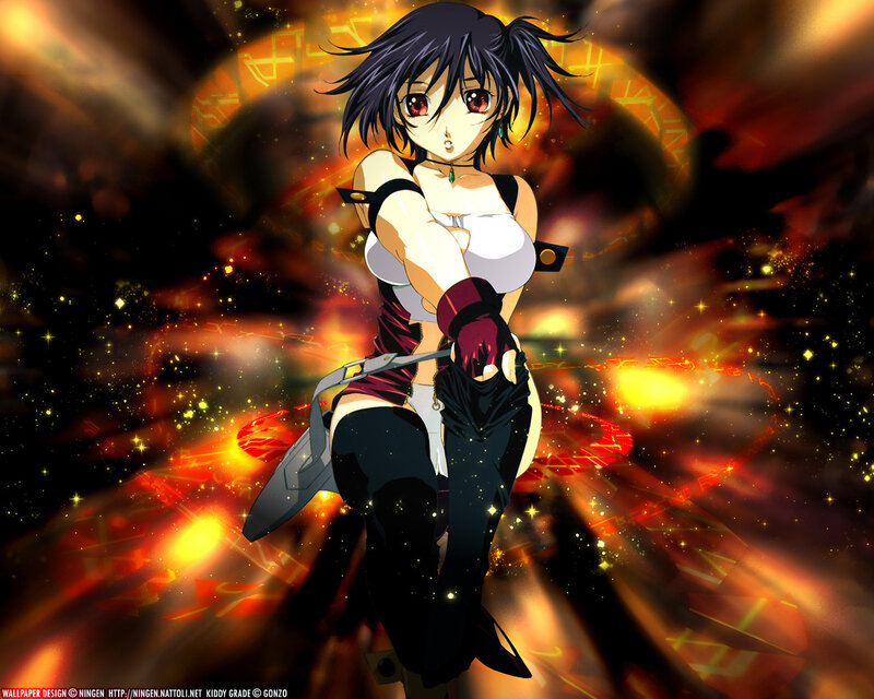 Anime Woman with Sword — Black, Dramatic, Fire