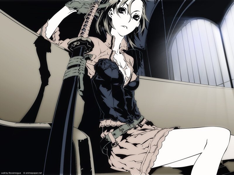 Anime Woman with Sword — Black, Dramatic, Manga, Dress