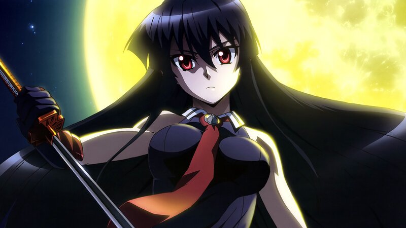 Anime Woman with Sword — Black, Dramatic, Night, Moon