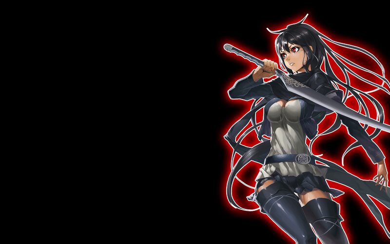 Anime Woman with Sword — Black, Dramatic