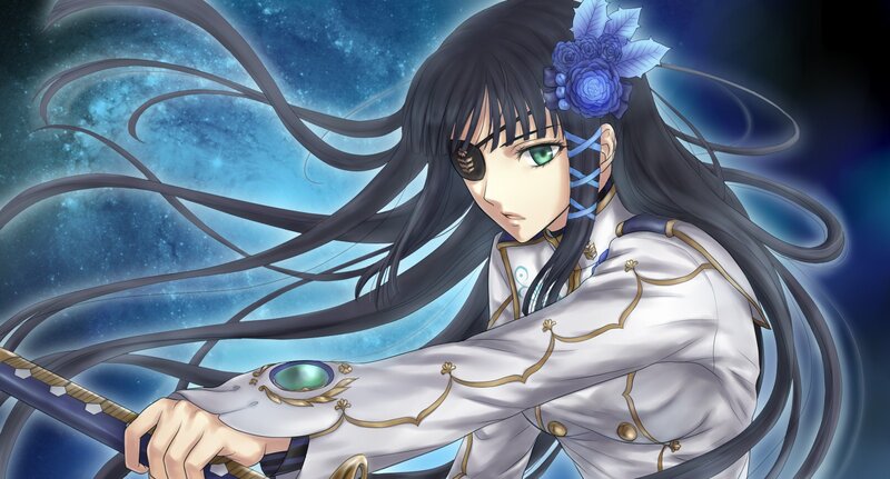 Anime Woman with Sword — Blue, Dramatic, Night, Eyepatch