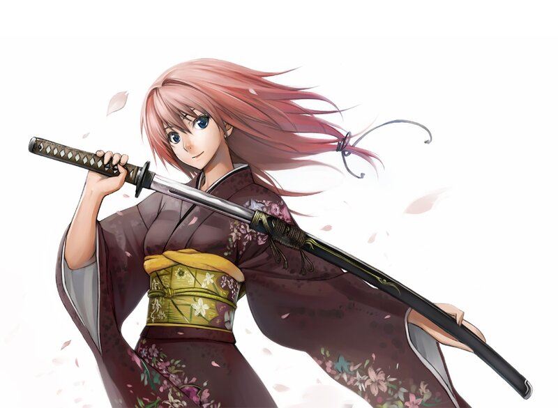 Anime Woman with Sword — Brown, Calm