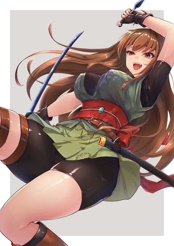 Anime Woman with Sword — Brown, Dynamic