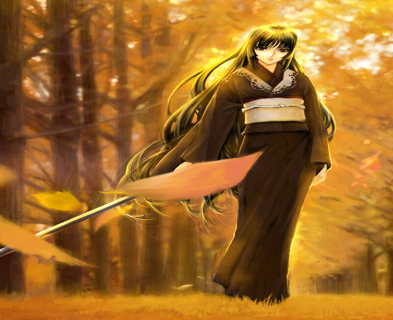 Anime Woman with Sword — Brown