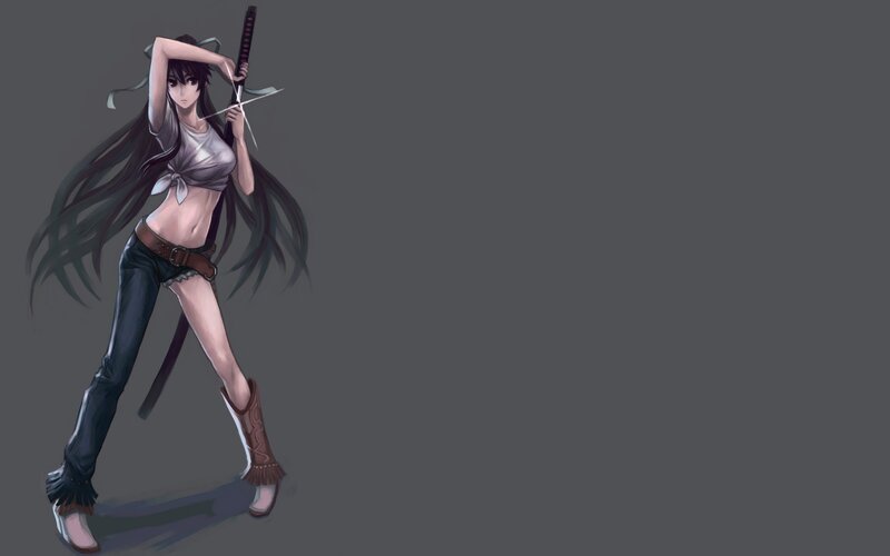 Anime Woman with Sword — Gray, Confident