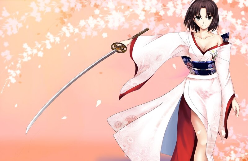 Anime woman with sword in kimono