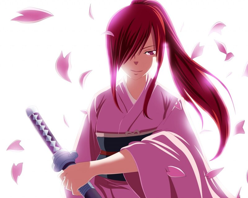 Anime Woman with Sword — Pink, Calm, Spring