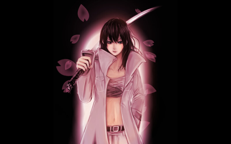Anime Woman with Sword — Pink, Dramatic, Night, Digital Art