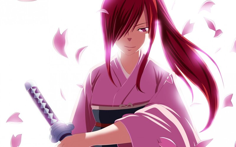 Anime Woman with Sword — Pink, Serene, Spring