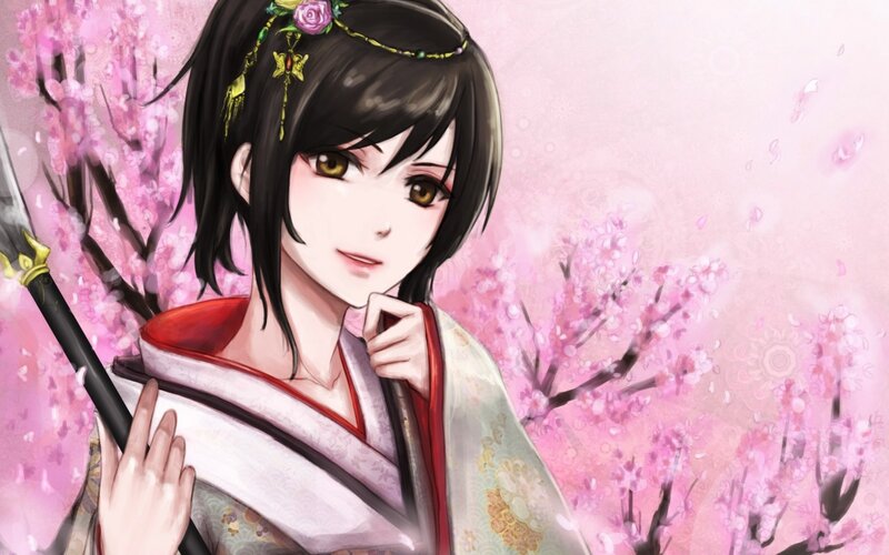 Anime Woman with Sword — Pink, Serene