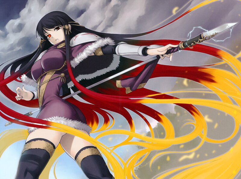 Anime Woman with Sword — Purple, Dramatic, Clouds