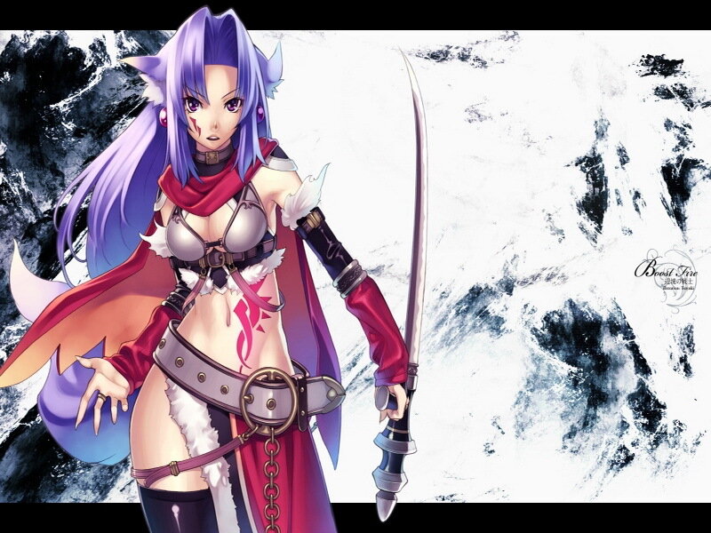 Anime Woman with Sword — Purple, Dramatic, Digital Art, Cape