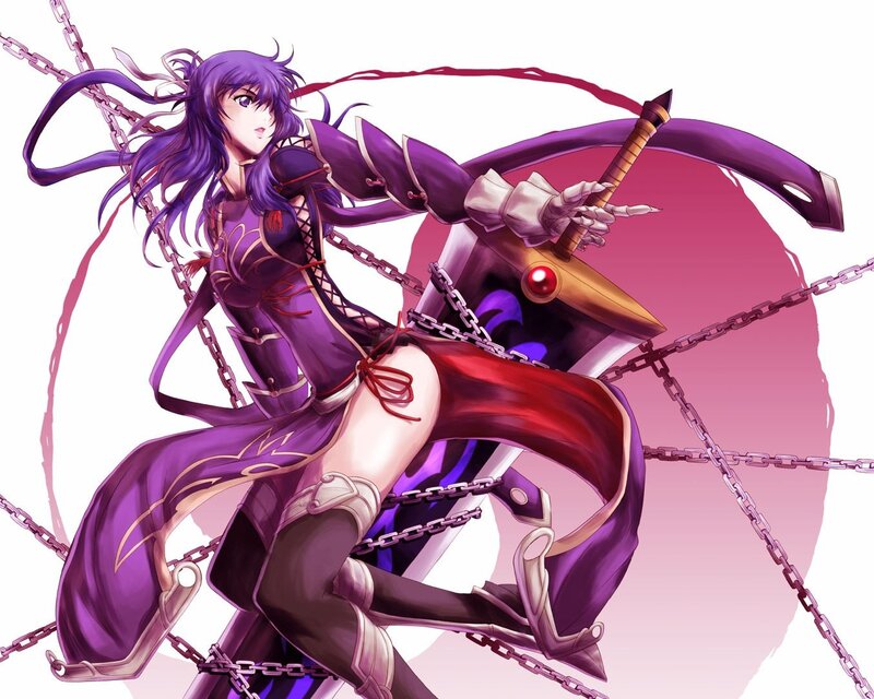 Anime Woman with Sword — Purple, Dramatic, Digital Art, Chains