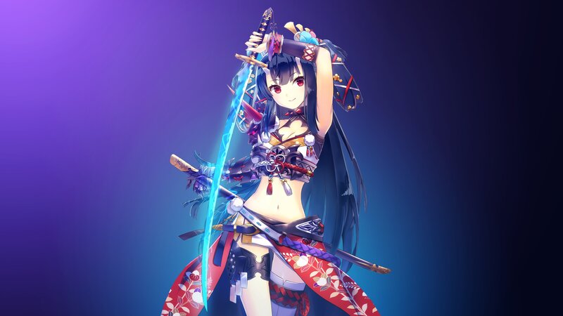 Anime Woman with Sword — Purple, Dramatic, Digital Art, Long Hair