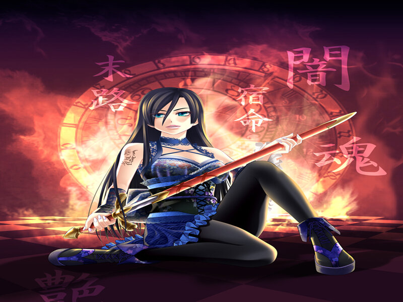 Anime Woman with Sword — Purple, Dramatic, Digital Art