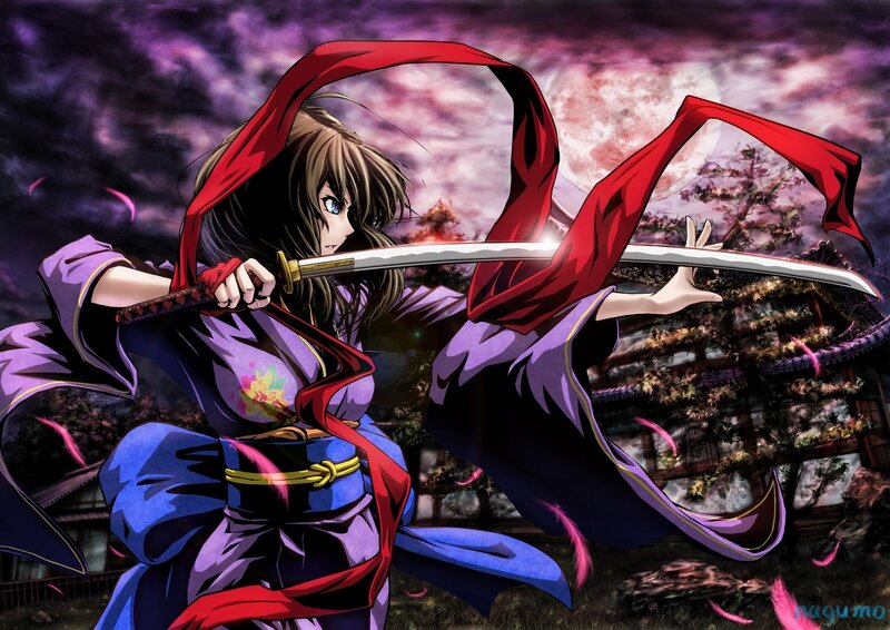 Anime Woman with Sword — Purple, Dramatic, Night