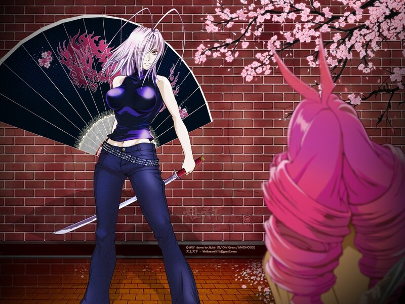 Anime Woman with Sword — Purple, Dramatic, Spring, Manga