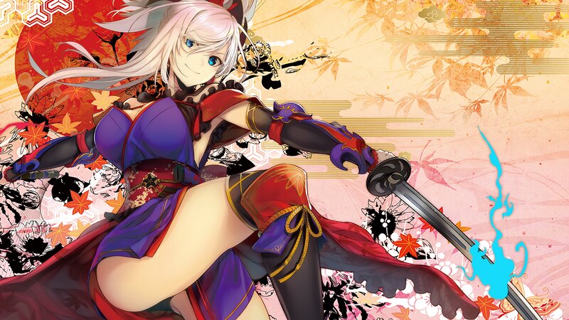 Anime Woman with Sword — Purple, Dynamic, Autumn