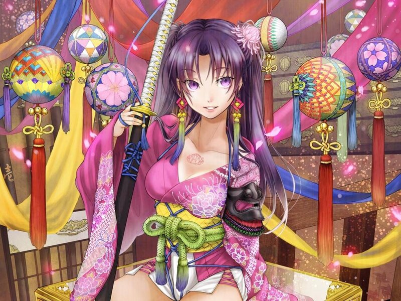 Anime Woman with Sword — Purple, Festive