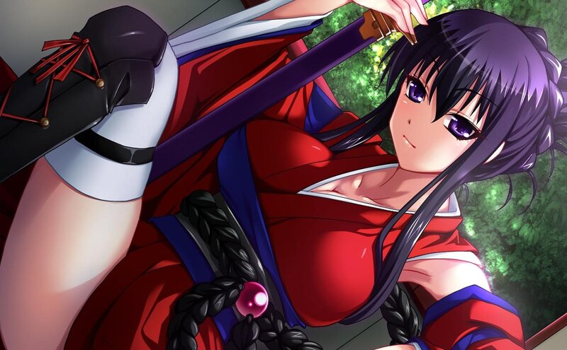 Anime Woman with Sword — Red, Calm