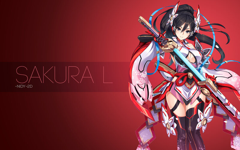Anime Woman with Sword — Red, Dramatic, Digital Art, Flower Decorations