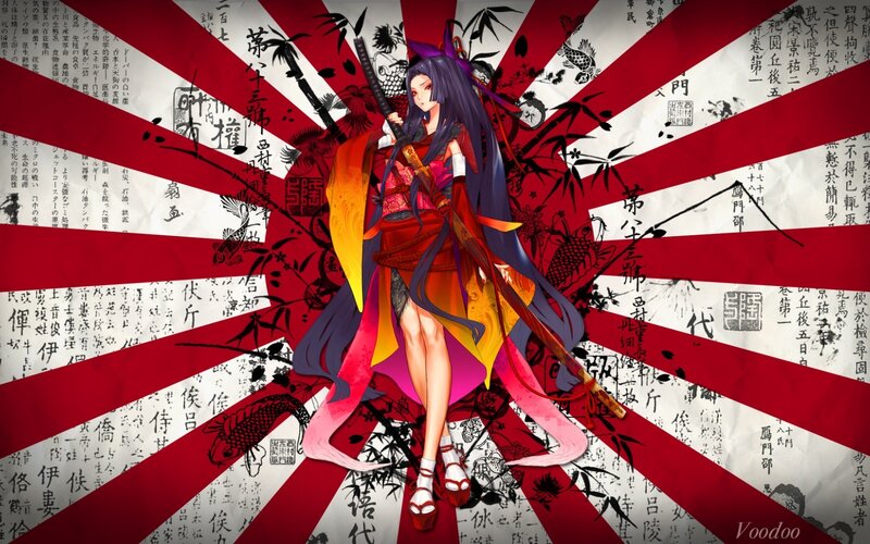 Anime Woman with Sword — Red, Dramatic, Digital Art