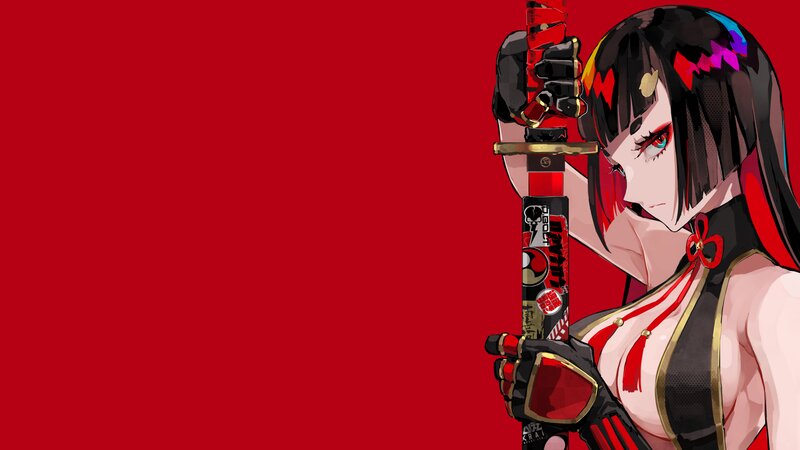 Anime Woman with Sword — Red, Dramatic, Gloves