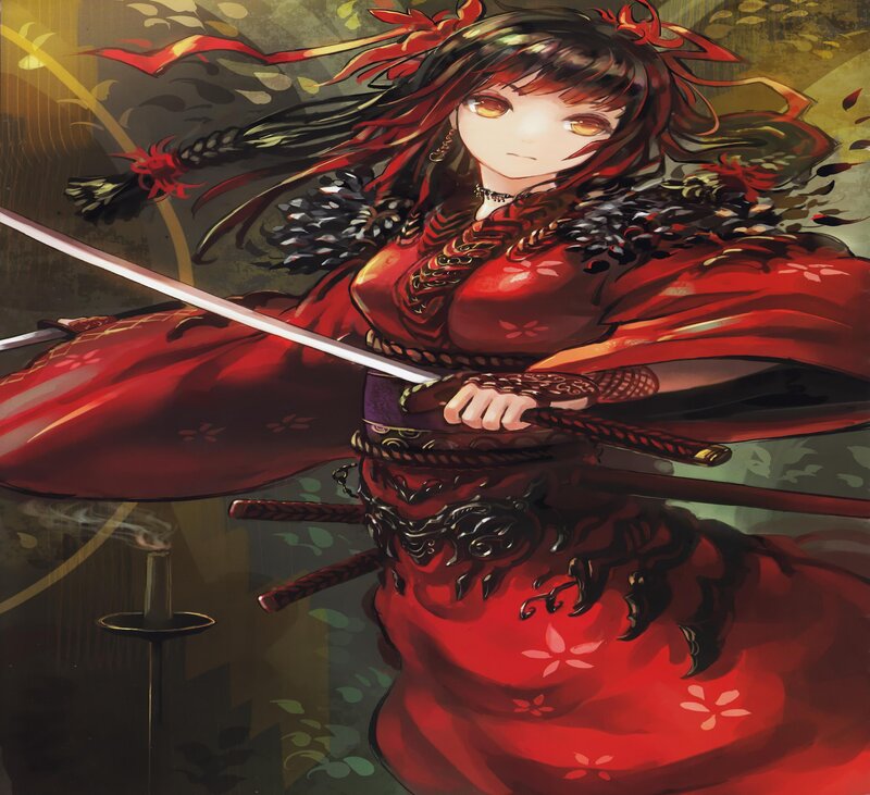 Anime Woman with Sword — Red, Dramatic, Night, Digital Art