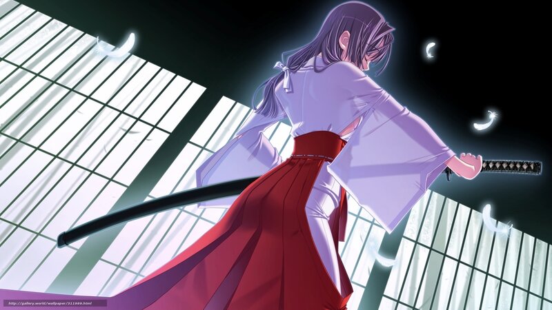 Anime Woman with Sword — Red, Dramatic, Night, Kimono