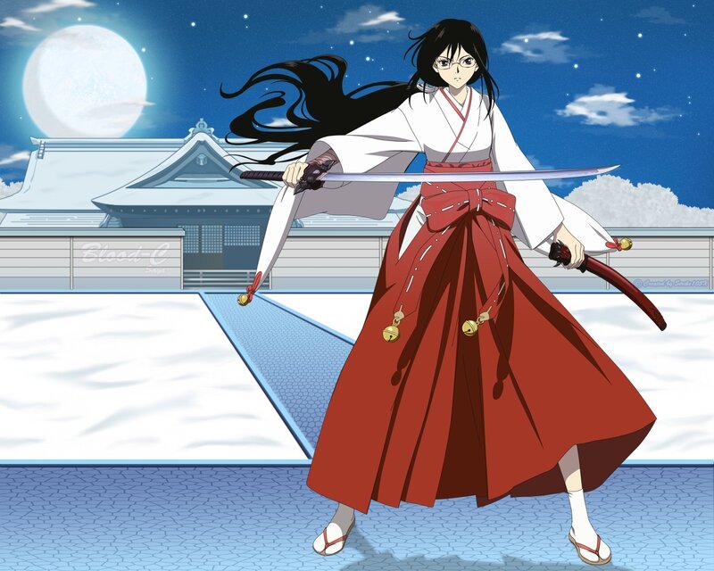 Anime Woman with Sword — Red, Dramatic, Night