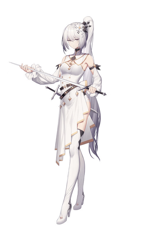 Anime Woman with Sword — White, Calm, Digital Art, Dress