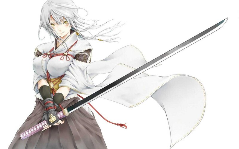Anime Woman with Sword — White, Determined