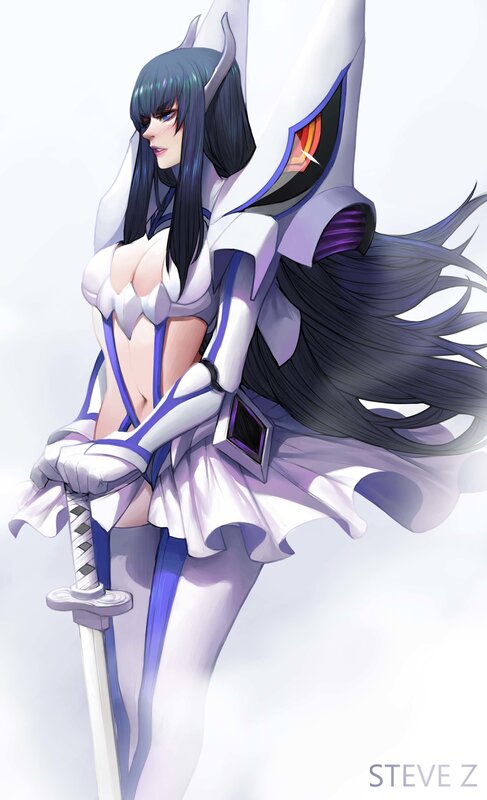 Anime Woman with Sword — White, Dramatic, Digital Art, Long Hair