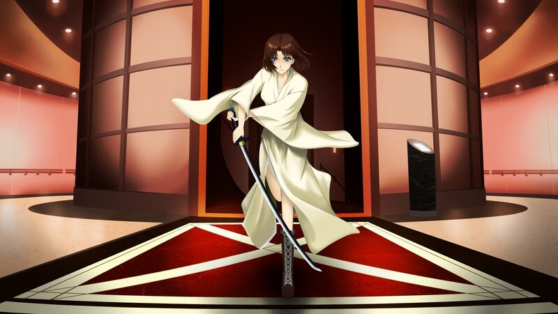 Anime Woman with Sword — White, Dramatic, Kimono