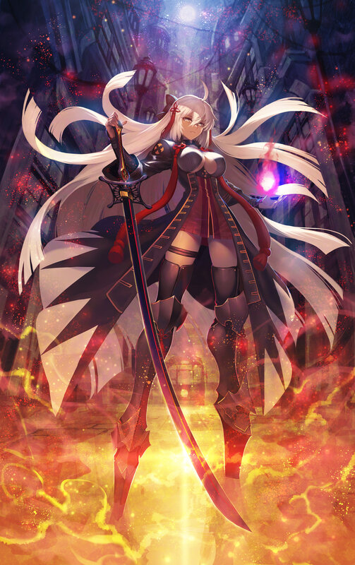 Anime Woman with Sword — White, Dramatic, Night, Digital Art, Long Hair, Coat