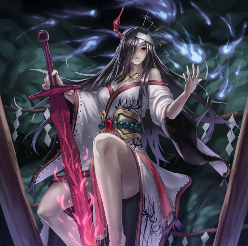 Anime Woman with Sword — White, Dramatic, Night, Digital Art, Long Hair